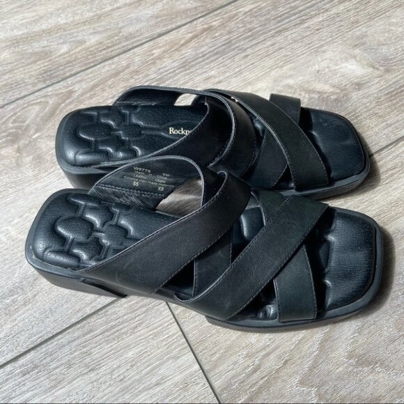 Rockport Square Toes Foam Insole Leather Slippers Sandals - Picture 10 of 14